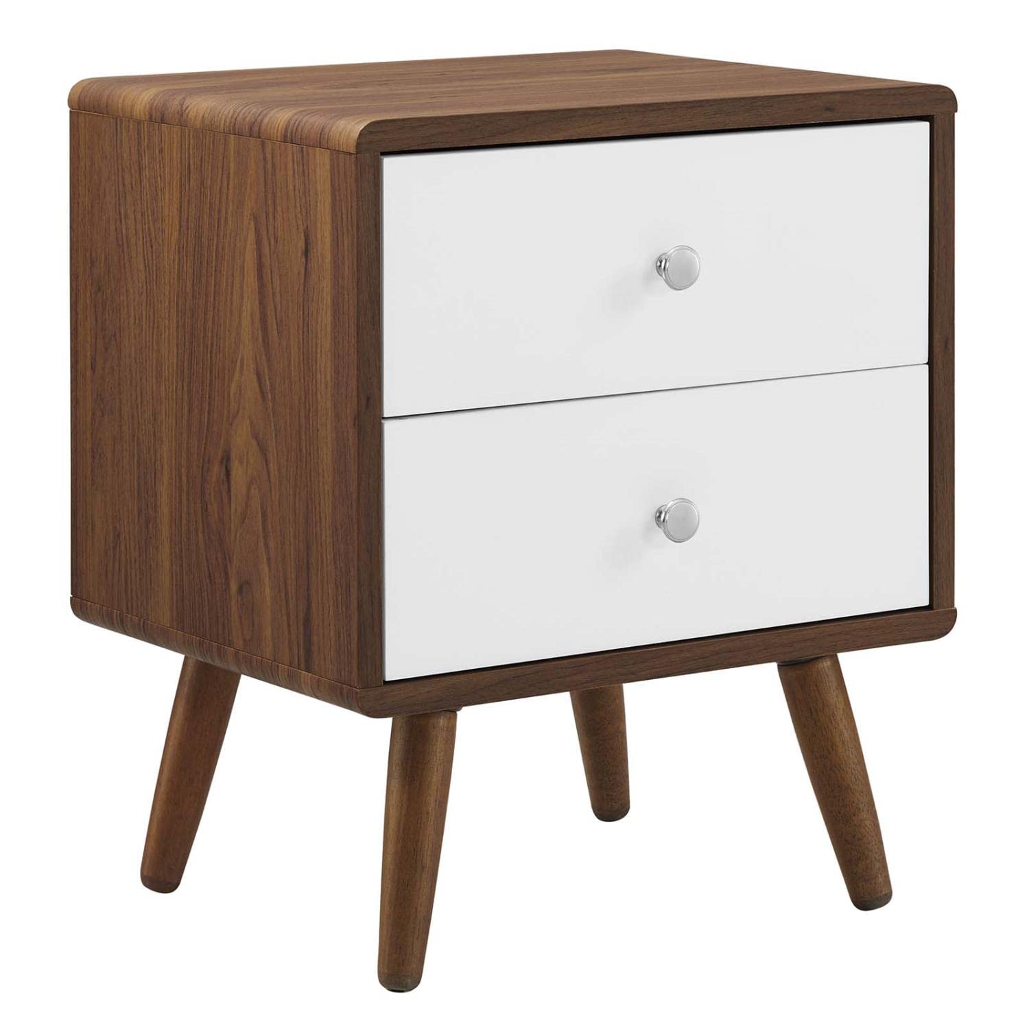 Modway Transmit 2-Drawer Particleboard Wood Nightstand In Walnut/White